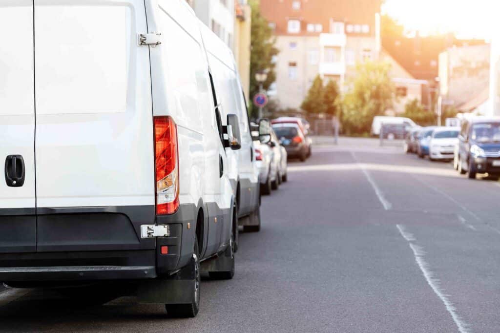 Small cargo delivery van parked in European city